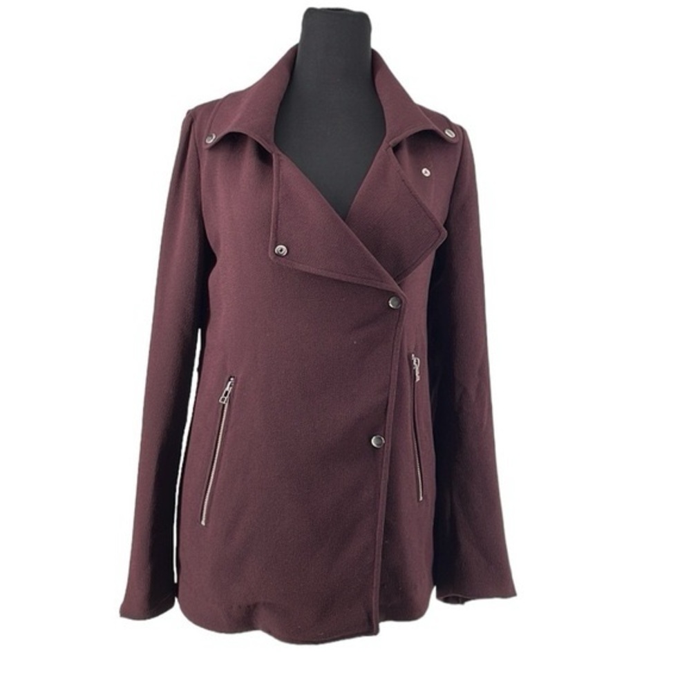 Aritzia Wilfred Mayet Jacket eggplant elongated moto coat crepe material sz xxs - Picture 2 of 9